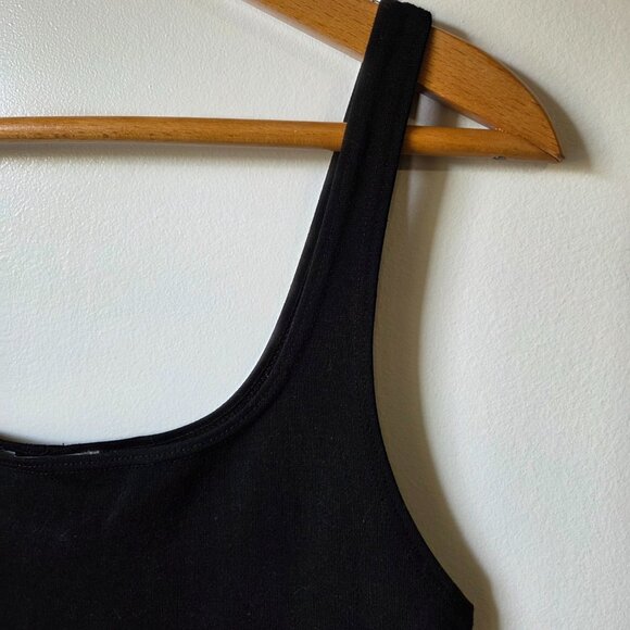 EUC ZARA BLACK SCOOP NECK BODYCON MIDI DRESS MINIMALIST SIZE L - Picture 6 of 14